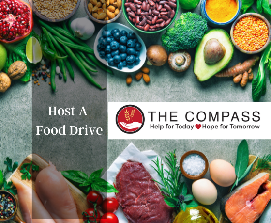 Host a Food Drive campaign graphic for The Compass Food Bank in South Mississauga