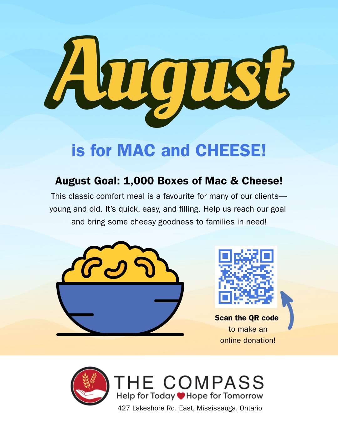 August food drive campaign - August is for Mac and Cheese