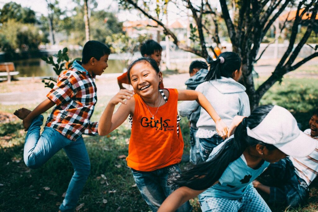 Kids running and laughing